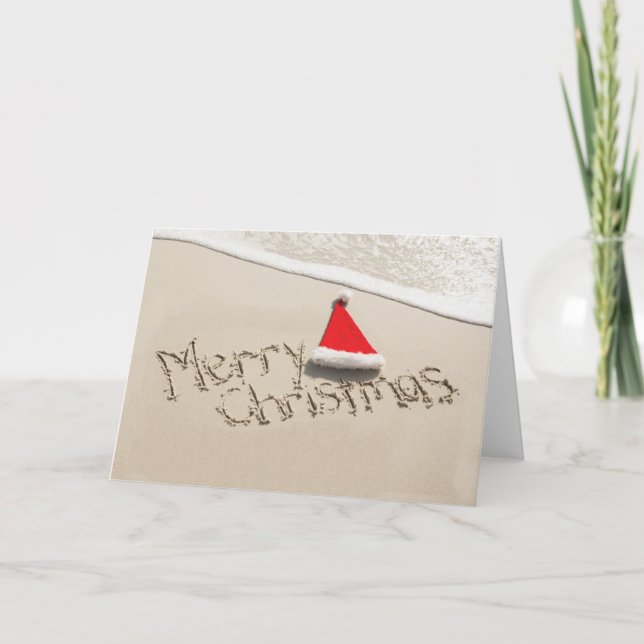 Tarjeta Feliz Navidad en la arena (Anverso)