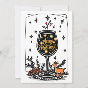 Tarjeta Feliz Navidad en un vaso de vino
