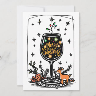 Tarjeta Feliz Navidad en un vaso de vino