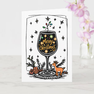 Tarjeta Feliz Navidad en una copa de vino