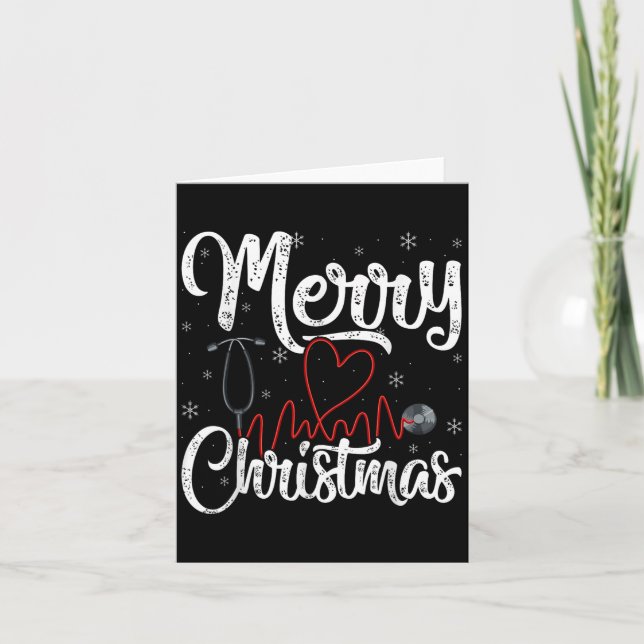 Tarjeta Feliz Navidad Enfermera Estetoscopio de Enfermería (Anverso)