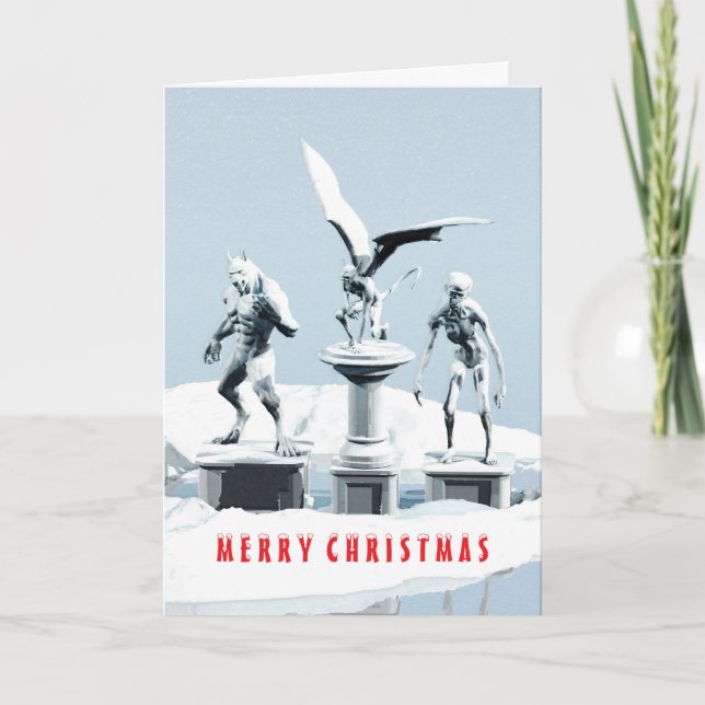 Tarjeta Feliz Navidad. Esculturas de hielo monstruosas (Anverso)