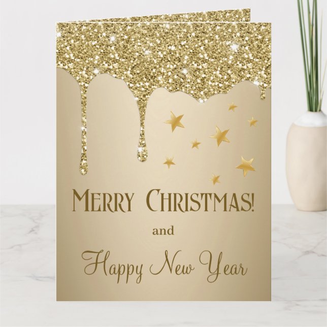 Tarjeta Feliz Navidad Estrellas derritiendo Purpurina de o (Anverso)