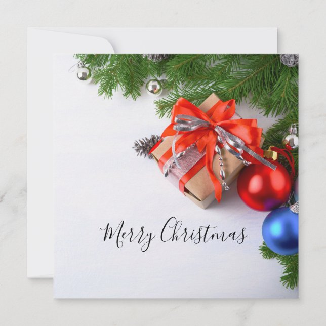 Tarjeta Feliz Navidad Evergreen Regalo de Ornamentos de Na (Anverso)