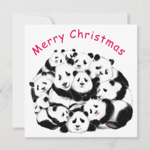 Tarjeta Feliz Navidad Familia Pandas Feliz - Graci