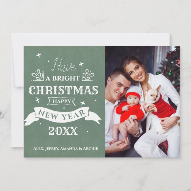 Tarjeta Feliz Navidad Feliz Año Nuevo Fotografía Tipografí (Anverso)