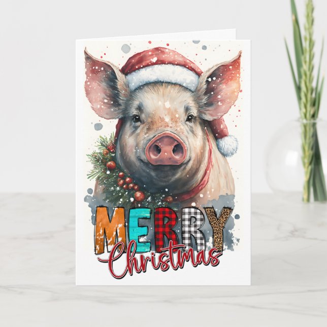 Tarjeta Feliz Navidad Feliz Santa Carta de CERDO (Anverso)