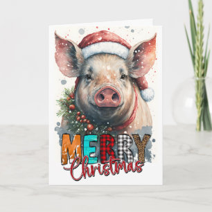 Tarjeta Feliz Navidad Feliz Santa Carta de CERDO