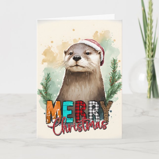Tarjeta Feliz Navidad Feliz Santa Otter Card (Anverso)