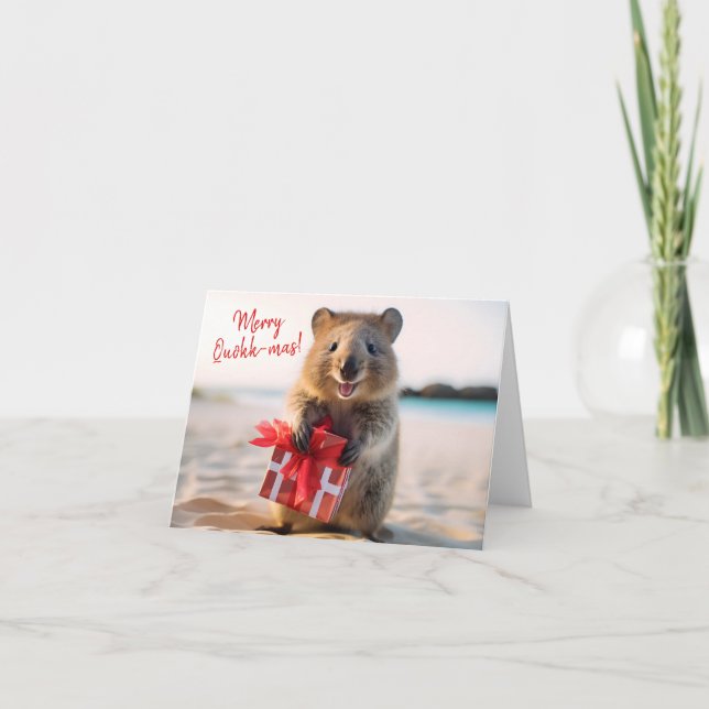 Tarjeta Feliz Navidad Feliz Sonriente Quokka Selfie - (Anverso)