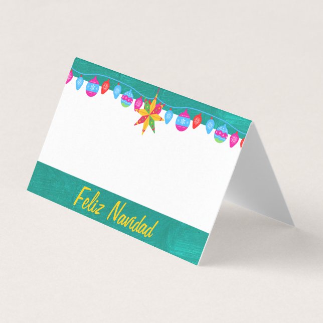 Tarjeta Feliz Navidad Fiesta En El Sarape Rosa Y Verde (Anverso)