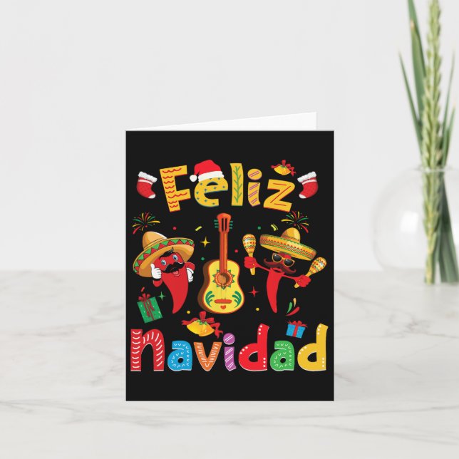 Tarjeta Feliz Navidad Fiesta Mexicana Pimiento Guitarra Na (Anverso)