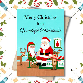 Tarjeta Feliz Navidad Flebotomista Santa y Reno