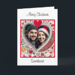 Tarjeta Feliz Navidad | Foto de Navidades<br><div class="desc">Tarjeta de Navidades personalizada. Marco floral de corazón rojo y azul que puedes personalizar añadiendo tu imagen.</div>