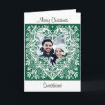 Tarjeta Feliz Navidad | Foto de Navidades<br><div class="desc">Tarjeta de Navidades personalizada. Marco floral de corazón verde y blanco que puedes personalizar añadiendo tu imagen.</div>