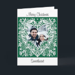 Tarjeta Feliz Navidad | Foto de Navidades<br><div class="desc">Tarjeta de Navidades personalizada. Marco floral de corazón verde y blanco que puedes personalizar añadiendo tu imagen.</div>