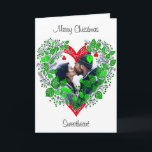 Tarjeta Feliz Navidad | Foto de Navidades del corazón<br><div class="desc">Tarjeta de Navidades personalizada. Marco floral de corazón verde,  rojo y blanco que puedes personalizar añadiendo tu imagen.</div>