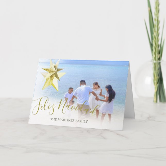 Tarjeta Feliz Navidad Foto Familiar Parol Español (Anverso)