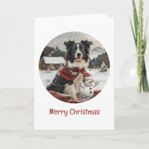 Tarjeta Feliz Navidad Frontera Collie Dog Snowman