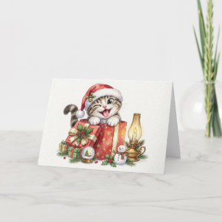 Tarjeta Feliz Navidad Gato con Regalos Navidad