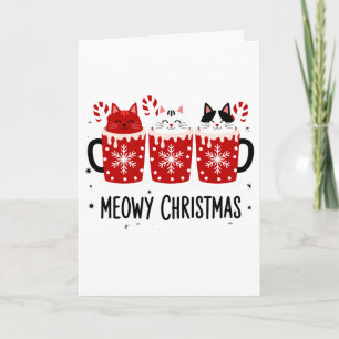 Tarjeta Feliz Navidad Gatos Chocolate Caliente Caña de Car