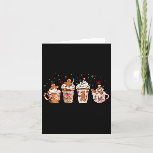 Tarjeta Feliz Navidad Gingerbread Cookie Café Cups Lat (Anverso)