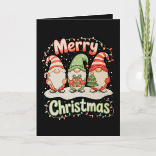Tarjeta Feliz Navidad Gnomo Familiar Luces Navideñas Fiest