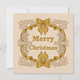Tarjeta Feliz Navidad Gold Bow Vintage