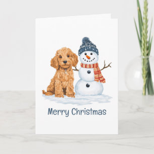 Tarjeta Feliz Navidad Goldendoodle Perro Muñeco de Nieve