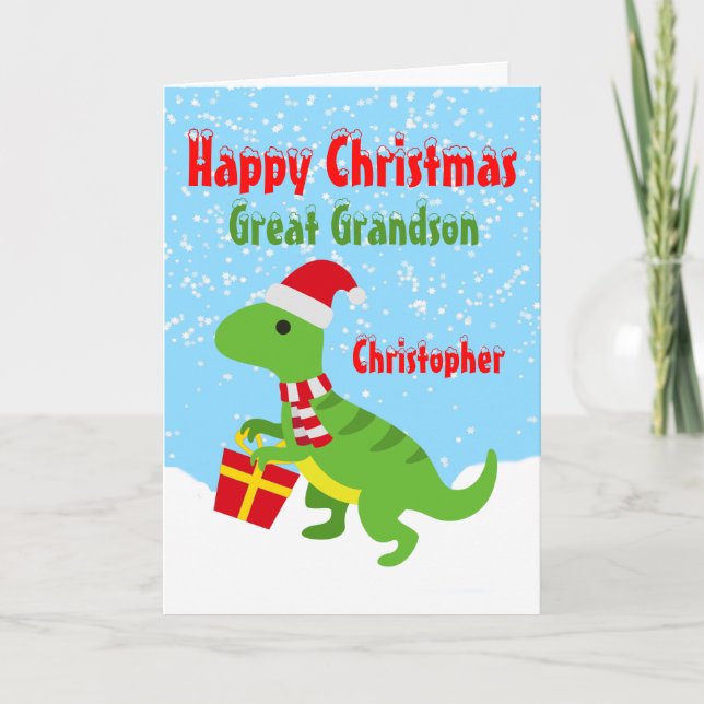 Tarjeta Feliz Navidad Gran Abuela Dinosaur T Rex (Anverso)
