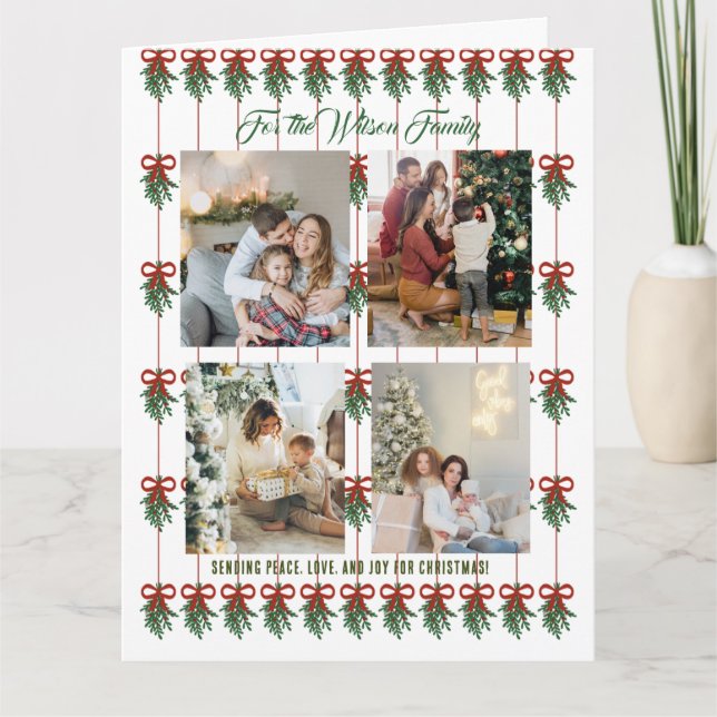 Tarjeta Feliz Navidad Green Holiday Card 4 Collage de foto (Anverso)