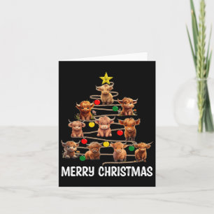 Tarjeta Feliz Navidad Highland Cow Western Xmas Tree Paj