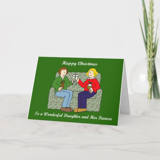 Tarjeta Feliz Navidad, hija y su prometida (Anverso)