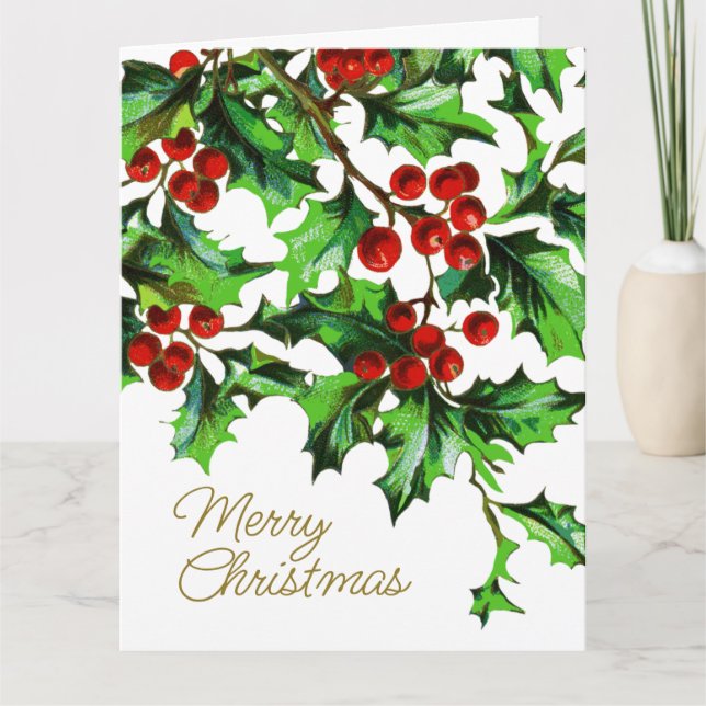 Tarjeta Feliz Navidad Holly Berries con mensaje (Anverso)