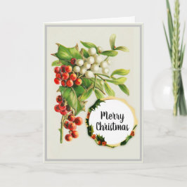 Tarjeta Feliz Navidad Holly Berries Vintage