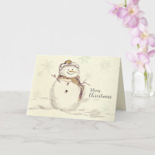 Tarjeta Feliz Navidad Hombre de Nieve Copos de Nieve Invie
