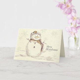 Tarjeta Feliz Navidad Hombre de Nieve Copos de Nieve Invie