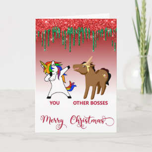 Tarjeta Feliz Navidad Jefe Unicornio Caballo Divertido