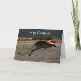 Tarjeta Feliz Navidad Kangaroo Red Santa Hat