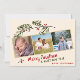 Tarjeta Feliz Navidad| La vegetación y las Berries rojas 3