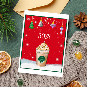 Tarjeta Feliz Navidad Latte Con Un Vintage Ornament Boss