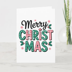 Tarjeta Feliz Navidad Letras Patrón Holly Xmas
