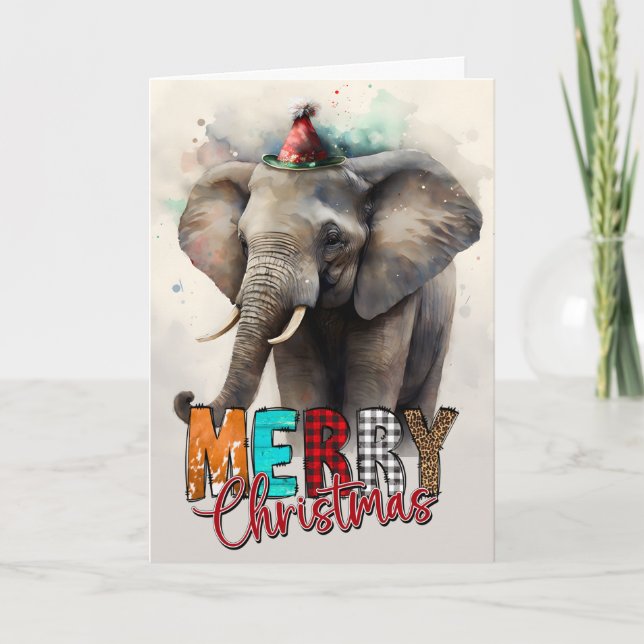 Tarjeta Feliz Navidad Lindos Feliz Santa Elefante (Anverso)