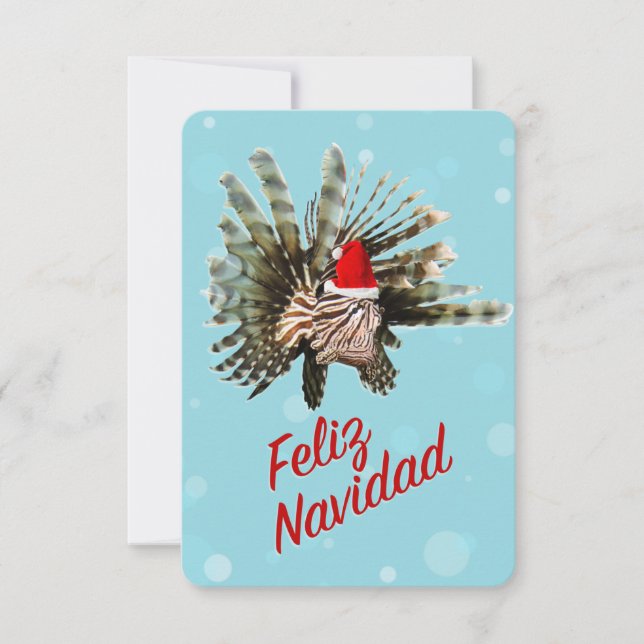 Tarjeta Feliz Navidad Lionfish Santa Flat (Anverso)