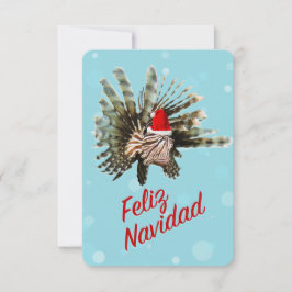 Tarjeta Feliz Navidad Lionfish Santa Flat