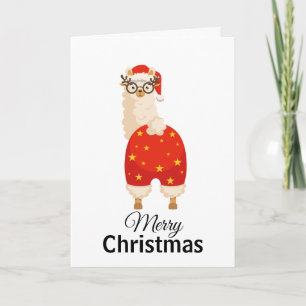 Tarjeta Feliz Navidad Llama de Santa de Dibujos Animados S