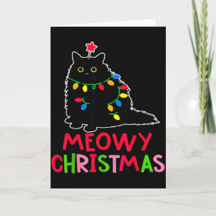 Tarjeta Feliz Navidad Luces de Navidad Pijamas de Gato Neg