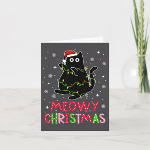 Tarjeta Feliz Navidad Luces de Navidad Pijamas de Gato Neg