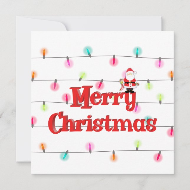 Tarjeta Feliz Navidad Luces navideñas navideñas con Santa (Anverso)