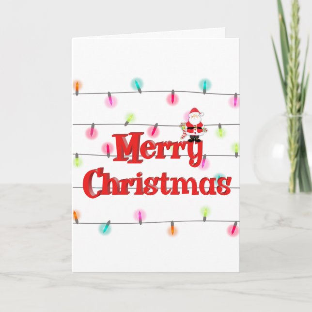Tarjeta Feliz Navidad Luces navideñas navideñas con Santa (Anverso)